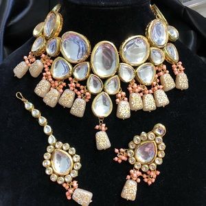 Kundan meenakari jewelry set Indian Bollywood jewelry heavy set 4pc earrings